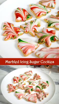 marbled icing sugar cookies on a white plate