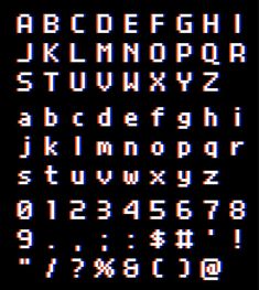 an old computer font and numbers on a black background