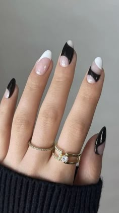 Black And White Nail, Edgy Nails, Almond Nails Designs, Nail Tattoo, White Nail, Makati