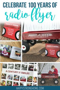 an old radio flyer is featured in this collage with the words, celebrate 100 years of radio player