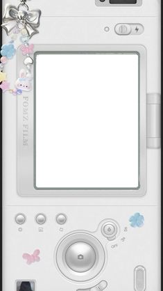 an image of a cell phone with flowers and butterflies on the front cover, as well as a blank screen