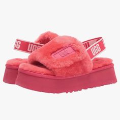 Ugg Women's Disco Slide Slipper/Nwt Color: Hibiscus-Pink Size:7 100% Suede Sole Material Rubber Outer Material Shearling Sheepskin Upper With Ugg Logo Slip-On Styling With Elastic Strap Sheepskin Lining Cushioned Sheepskin Insole Eva Outsole Ugg Disco Slide, Ugg Slides, Shoes Ugg, Sheepskin Slippers, Slide Slippers, Ugg Slippers, Slides Women, Platform Slippers, Open Toe Sandals