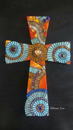 Mosaic Cross by AdrianaBitsandPieces Stained Glass Cross, Mosaic Pots, Byzantine Mosaic, Glass Cross, Sign Of The Cross