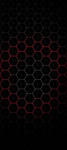 an abstract black and red background with hexagonal lines in the center, on top of each other