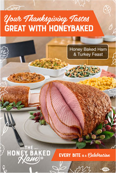 an advertisement for a turkey and baked ham dinner