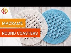 two crocheted round coasters with the words macrame and round coasters