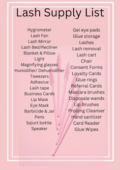 Lash Supply List Lash Supplies Lash Artist Supplies - Etsy Canada Lash Extension Materials, Lash Business Checklist, Lash Studio Must Haves, Lash Room Decoration Ideas, Lash Tech Mapping, Esthetician Room Checklist, Eyelash Technician Supplies, Lash Tech Advice, Lash Extension Supply List