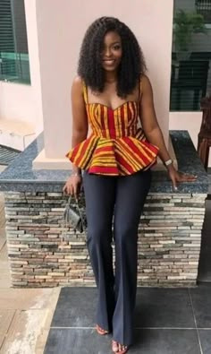 New African Dresses Styles 2023, Fancy Chitenge Tops, Afrocentric Outfits Women, Styling Peplum Top, Ankara Top Designs, Trendy Ankara Tops, Kitenge Tops, Ankara Tops Blouses