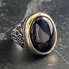 Handmade Oval Black Onyx Gemstone Ring , Silver Floral Patterned Ring , Elegant Jewelry for Wedding , Sterling Silver Jewelry , Gift For Him , Same Day For Shipping ✧ Product Details * Handmade İtem * Gender : Male / Female * Material : 925K Sterling Silver * Ring Weight : 15.5 Grams * Gemstone Type : Black Onyx ✔ Usage Details * Silver jewelry is very sensitive to chemicals. It is recommended to keep away from chemical substances such as cream, bleach, deodorant, detergent. * Silver jewelry can Jewelry For Wedding, Gemstone Ring Silver, Ring Elegant, Onyx Gemstone, Ring Collections, Elegant Jewelry, Ring Silver, Gemstone Ring, Rings Statement