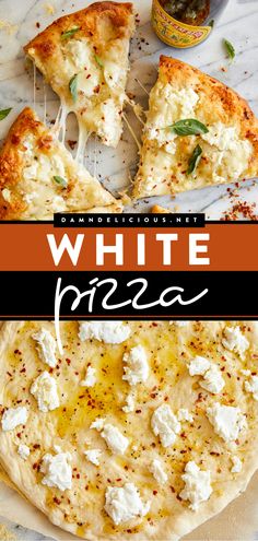 Look forward to this easy meal idea! It's a family-friendly dinner for your next pizza night at home. Made with 3 different types of cheese plus olive oil and garlic goodness, this white pizza recipe is crave-worthy! No Tomato Sauce, Pizza Night At Home, White Pizza Recipe, Different Types Of Cheese, White Pizza Recipes, Different Cheeses, Best Homemade Pizza, White Pizza, Crowd Pleasing Appetizers