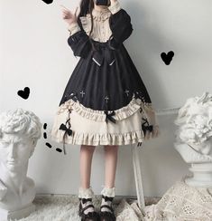 Japanese Goth, Puff Sleeve Babydoll Dress, Dress Puff Sleeve, Gothic Dress, Dress Costume, Ruffle Collar