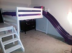 Sienna's loft bed! | Do It Yourself Home Projects from Ana White Loft Bed Stairs, Stairs Diy, Loft Bed With Slide, Build A Loft Bed, Diy Loft, Stair Plan, Beds Diy, Loft Bed Plans