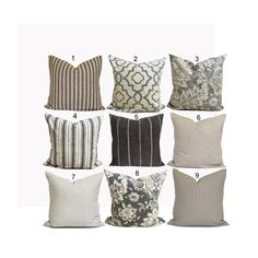 pillows with different patterns and sizes are shown in the image, including one for each pillow