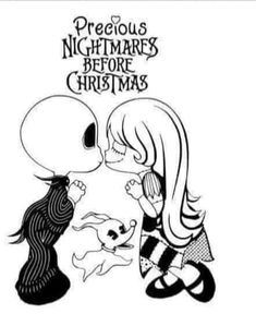 two cartoon characters kissing each other with the caption'precious nightmares before christmas '