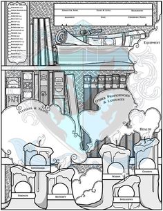 an architectural drawing shows the interior and exterior of a building, with several sections labeled in blue