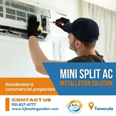 a man working on an air conditioner with the words mini split ac installation solution