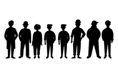 a group of people standing next to each other silhouetted against a white background,