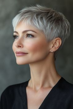 Choppy Pixie Cut Fine Hair, Short Hair For 50 Year Old Women, Short Hair Styles For Fine Hair, Edgy Pixie Cuts For Fine Hair, Very Short Hairstyle Women, Grey Hairstyle, Short Hair Inspiration, Haircut Gray Hair, Older Women's Hairstyles