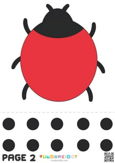 a red and black ladybug sitting on top of polka dot paper