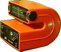 an orange radio sitting on top of each other