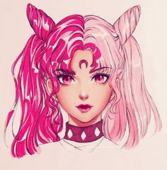 a drawing of a girl with pink hair