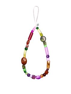 a multicolored beaded necklace hanging from a string