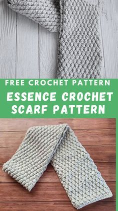 an easy crochet scarf pattern with text overlay that reads, free crochet pattern essence crochet scarf pattern