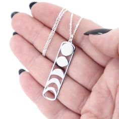 🤩 Moon Phase Necklace - The coolest moon phase pendant in high quality, super shiny 925 sterling silver on your choice of chain (different styles and lengths from 40 cm to 55 cm). Perfect to add some magical vibes to your look. 🌙  This moon phase necklace is the perfect size to stand out as statement necklace or to be layered with the jewelry you already have. A must-have talisman to be always by your side. Comes to you in gorgeous packaging, perfect as a gift (to yourself or for your favorite Dress Impress, Moon Necklace Silver, Moon Phases Necklace, Celestial Jewelry, Silver 925 Necklace, Silver Moon, Moon Charm, Moon Pendant, Moon Necklace