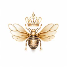 a golden bee with a crown on its back and wings in the shape of a queen