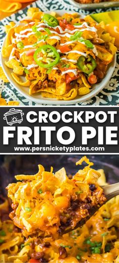 the crockpot frito pie is ready to be eaten