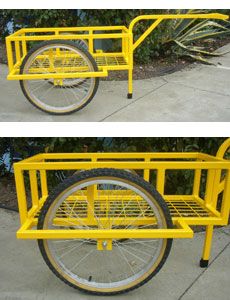 two different views of a yellow bike on the sidewalk