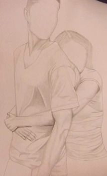 a drawing of a man and woman hugging each other with their arms around each other