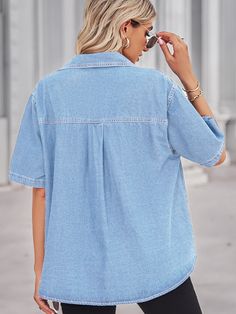 Cherish unforgettable moments in style with the Lilacoo Denim Shirt Short Sleeve Top! This chic cardigan-style top is crafted from high-quality denim fabric, with a main composition of rayon for a comfortable and lasting wear. The trendy lapel collar adds a fashionable touch, while the choice of dark blue or light blue colors ensures that this top complements a variety of outfits. Enhance your collection with the stylish and timeless Lilacoo Denim Shirt Short Sleeve Top! Fabric name: denimMain fabric composition: rayonStyle: cardiganSleeve length: long sleevesLength: medium length (65cm < length ≤80cm)Collar type: lapelSleeve type: conventional sleeveColor: dark blue, light blueSize: S,M,L,XL Chic Cardigan, Cardigan Style, Of Outfits, Cardigan Fashion, Shirt Short Sleeve, Light Blue Color, Top Fabric, Lapel Collar, Denim Fabric