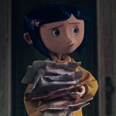 a cartoon character holding something in her hands and looking at the camera with an evil look on his face