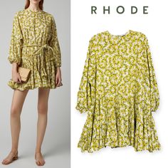 Rhode Resort Ella Yellow Floral Print Cotton Poplin Mini Dress No Belt Size M - Size Tag Removed - Refer To My Photos For Measurements As Soon As We Laid Eyes On Rhode Resort's 'Ella' Mini Dress, We Imagined Ourselves Wearing It For Sunday Brunch With Our Favorite Gal Pals. It's Cut From Floral-Printed Cotton Poplin With Cuffed Blouson Sleeves & Flared Ruffled Hem. Keep Styling Simple With Leather Slides And A Basket Bag. Waist Tie / Belt Is Not Included Hook And Eye Fastenings Composition: 100% Cotton - Inner Fabric Content Tag Removed Good Preowned Condition - Refer To My Photos For Details As Part Of Description Style Tags: Boho Bohemian Easter Spring Break Summer Tropical Beach Vaca Rhode Skin, Summer Tropical, Gal Pal, Sunday Brunch, Basket Bag, Leather Slides, Tropical Beach, We Wear, Tie Belt