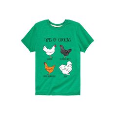 He'll love showing off his own style with this boys' Types Of Chickens Graphic Tee. Short sleeves CrewneckFABRIC & CARE Imported Machine wash Cotton, polyester Licensed Character He'll love showing off his own style with this boys' Types Of Chickens Graphic Tee. He'll love showing off his own style with this boys' Types Of Chickens Graphic Tee. Size: X Large. Color: Med Green. Gender: male. Age Group: kids. Plymouth Rock, Types Of Chickens, Rhode Island Red, Kids Gear, Tee Outfit, Kids Graphic Tees, Life Humor, How To Show Love, Kids Shirts