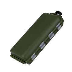 an army green case with two compartments