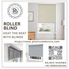 roller blinds with the words roller blind in white and grey colors, on top of an advertisement