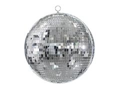 a silver disco ball hanging from a string