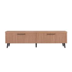 the sideboard with two drawers is made from wood and has black legs, which are also