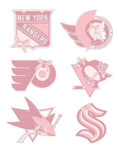 the new york rangers and their emblems are shown in pink on this white background