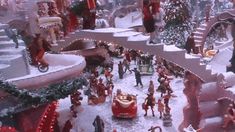 a christmas scene is shown with people walking around