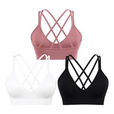 PRICES MAY VARY. ➤COMFORTABLE MATERIAL: 92% Nylon + 8% Spandex,These sexy v-front yoga sports bra are made of soft, breathable, and sweat-wicking fabric, so you can breeze through hot, sweaty workouts. ➤UNIQUE DESIGN: The V-neck design of this workout bra enhances your cleavage, while the sexy strappy crisscross back not only adds style but also offers extra support. ➤REMOVABLE SOFT PADS: This sports bras for women adds two soft detachable cups, which can enlarge the coverage and shape to increa Seamless Medium Support Sports Bra With Cross Back, Medium Support Seamless Camisole Sports Bra, High Stretch Seamless Cross Back Sports Bra, Stretch Camisole Crop Top For Sports, Fitted Camisole Sports Bra With Seamless Design, Seamless Camisole Sports Bra For Yoga, Stretch Camisole Sports Bra For Gym, V-neck Workout Bra With Built-in Support, Seamless Stretch Cross Back Bra