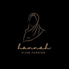 a woman's head with the name hannah hijab fashion in gold on a black background