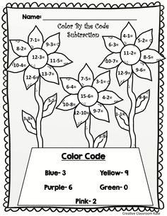 color by the code worksheet with flowers