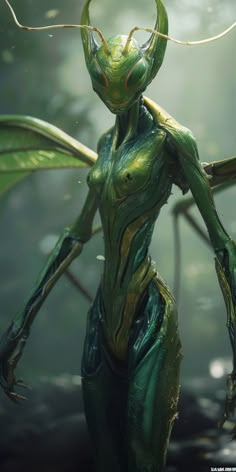 an alien standing in the middle of a forest