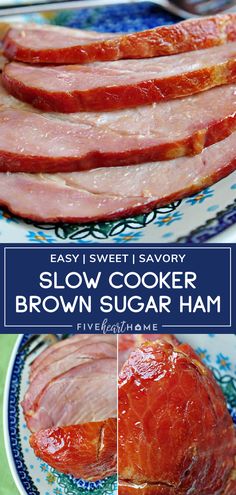 slow cooker brown sugar ham on a plate