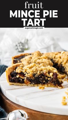 a close up of a piece of fruit pie on a plate with text overlay