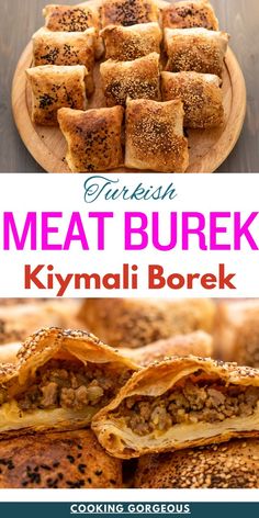 Turkish savory pastry made with spiced beef mixture wrapped in yufka pastry, baked in the oven until golden and crispy. Meat Burek Recipe, Burek Recipe, Beef And Onions, Savory Pastries, Party Snack Food, Packed Lunches, Savory Pastry