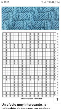 the knitting pattern is shown in blue yarn and it looks like knits are being used to